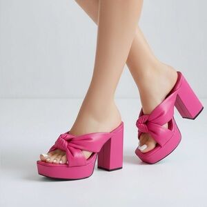 💞 Women’s fuchsia pink Kaia Knot Square Open Toe Platform Sandals heels 7- 7.5